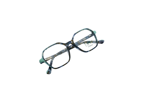 Blue Cruise Square Eyeglasses with Green Tips Front View