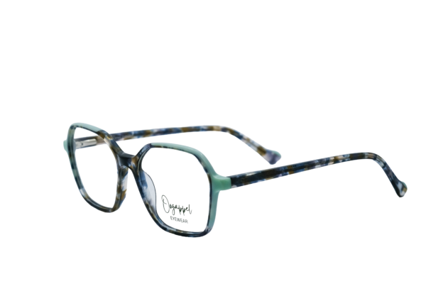 Blue Cruise Square Eyeglasses with Green Tips Side View